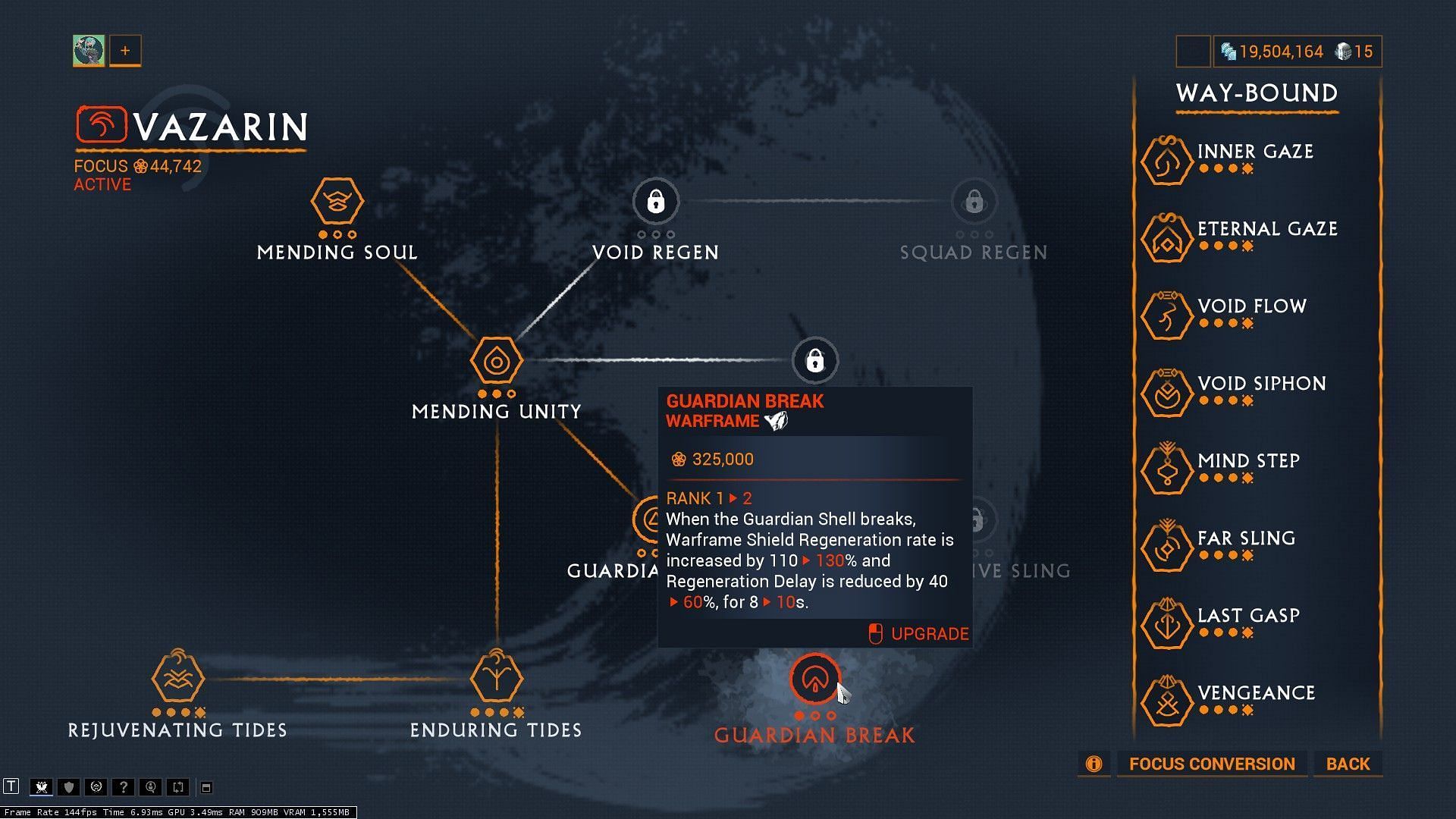 Increase the rank for Guardian Break operator ability in Vazarin focus (Image via Digital Extremes)
